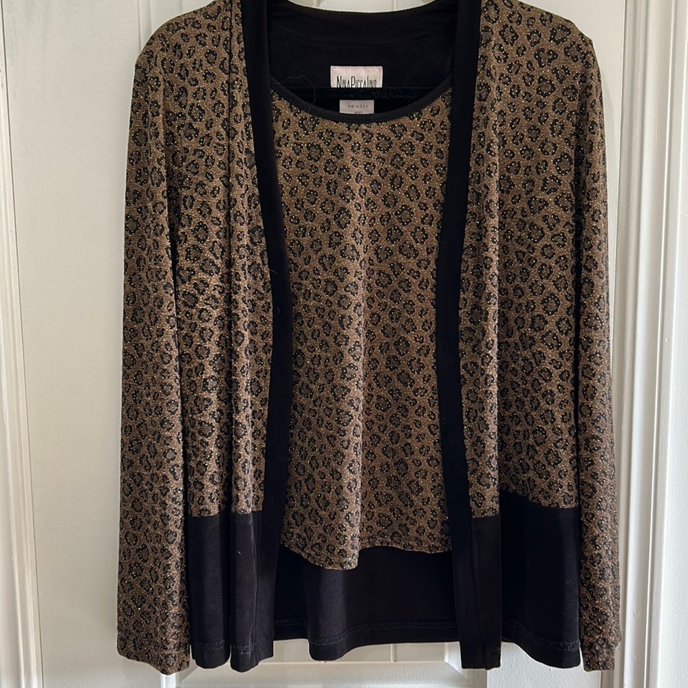 Nina Piccalino Leopard 2 in 1 luxury long sleeve cheetah print tanks w cardigan - Picture 2 of 16